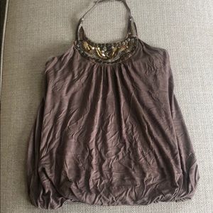 Brown Beaded Halter Top - Size S